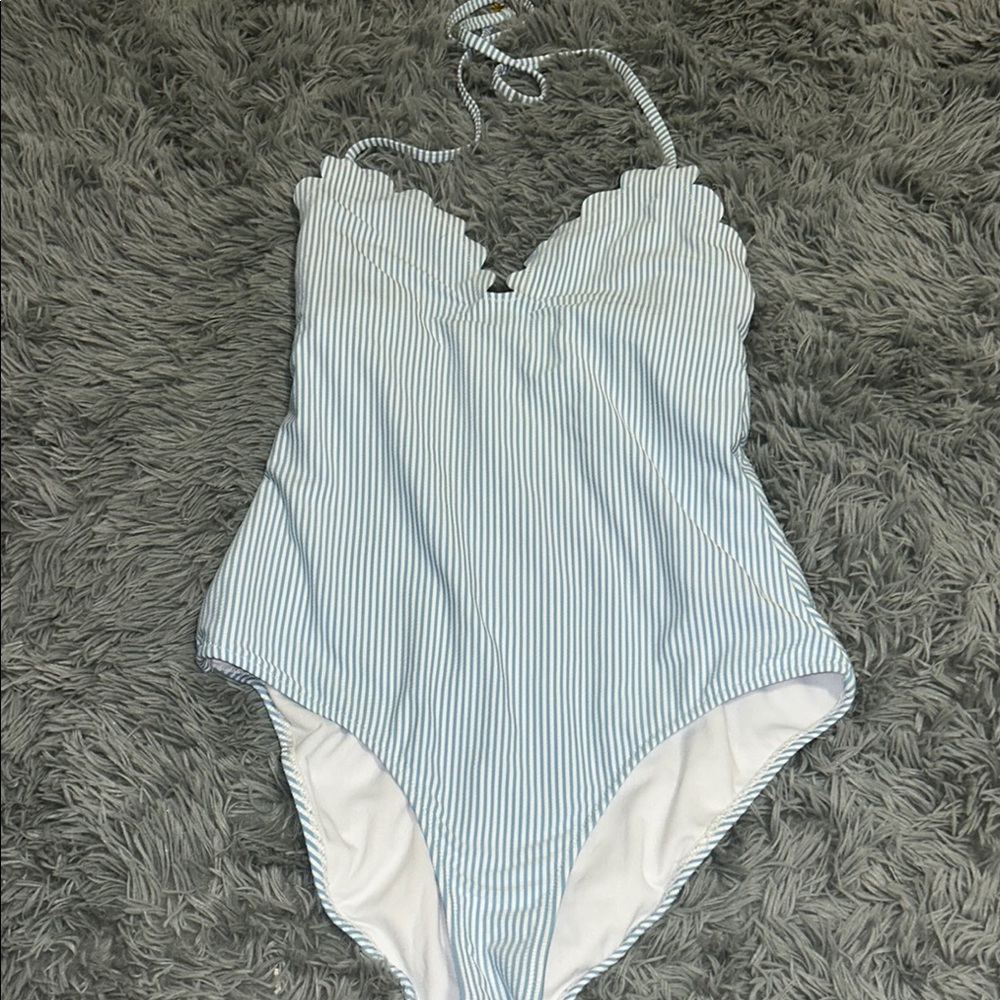 Jessica Simpson Blue and White Striped One Piece Swimsuit